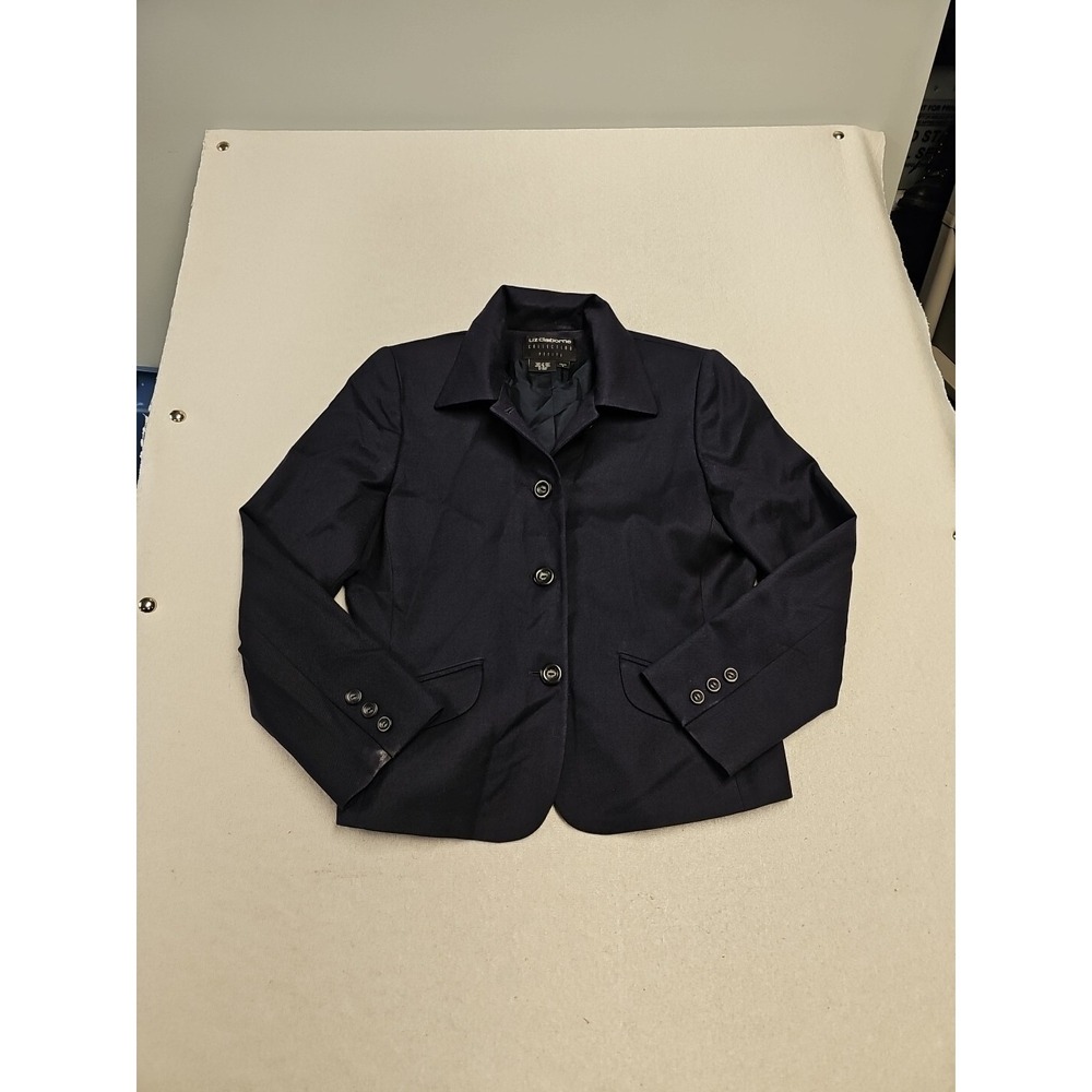Liz Claiborne Collection Petite Navy Blue 100% Wool 3 Button Blazer Jacket P8